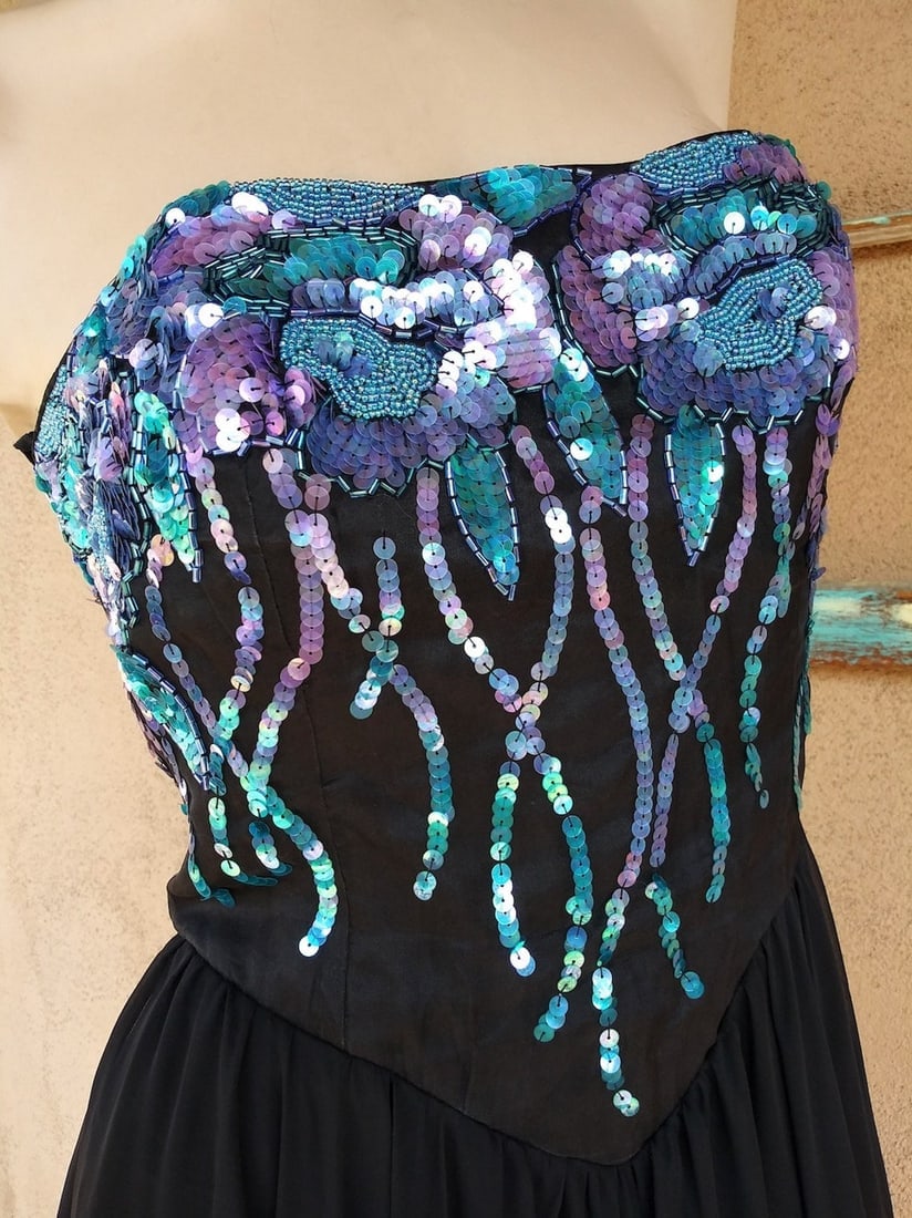 Vintage 1980s Strapless Sequin Dress Eletra Casadei Sz S M - 5