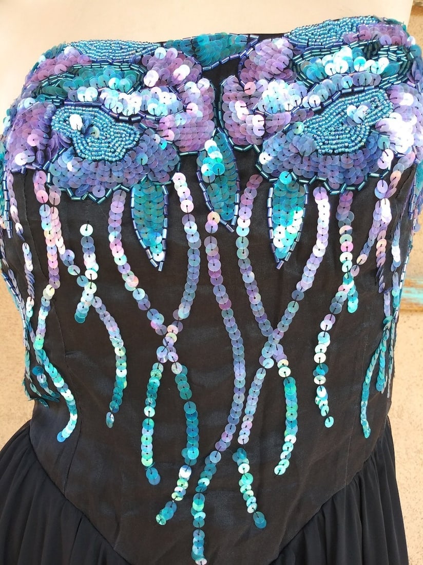 Vintage 1980s Strapless Sequin Dress Eletra Casadei Sz S M - 6