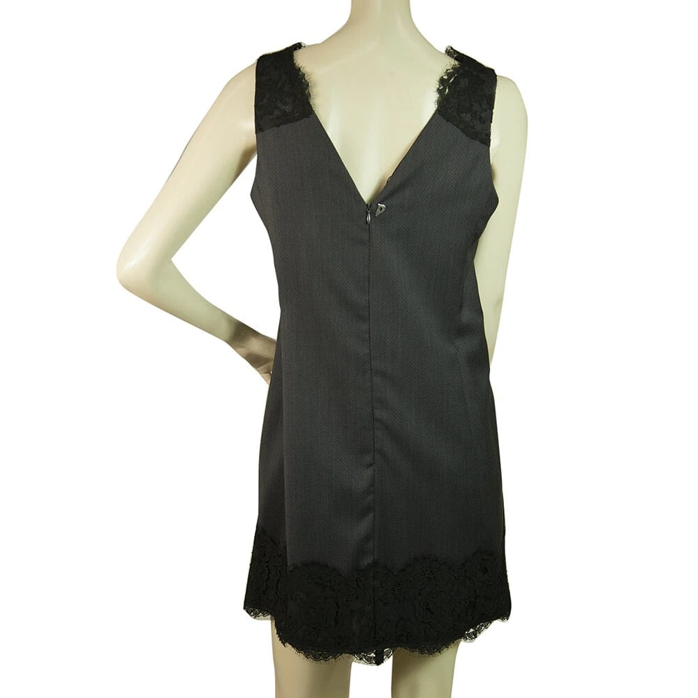 Dondup Blue Black Lace Trim Cocktail Wool Sleeveless Mini Dress size 40 - 2
