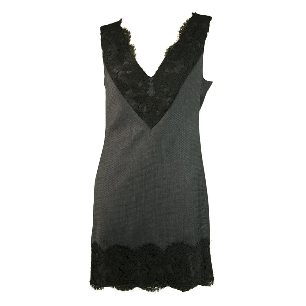 Dondup Blue Black Lace Trim Cocktail Wool Sleeveless Mini Dress size 40 - 7