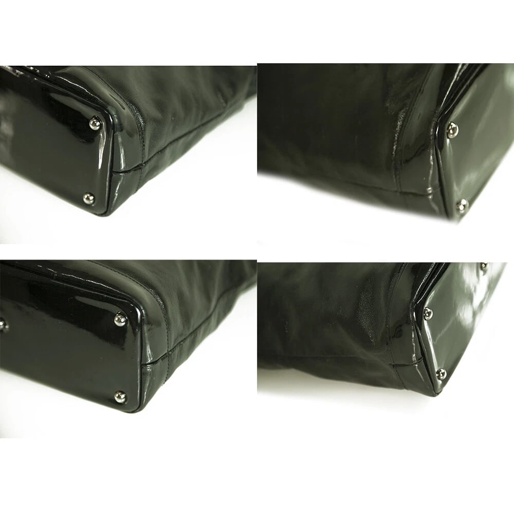 Longchamp Black Shiny Leather Front Pocket Zipper Top Hobo Shoulder bag Handbag - 4