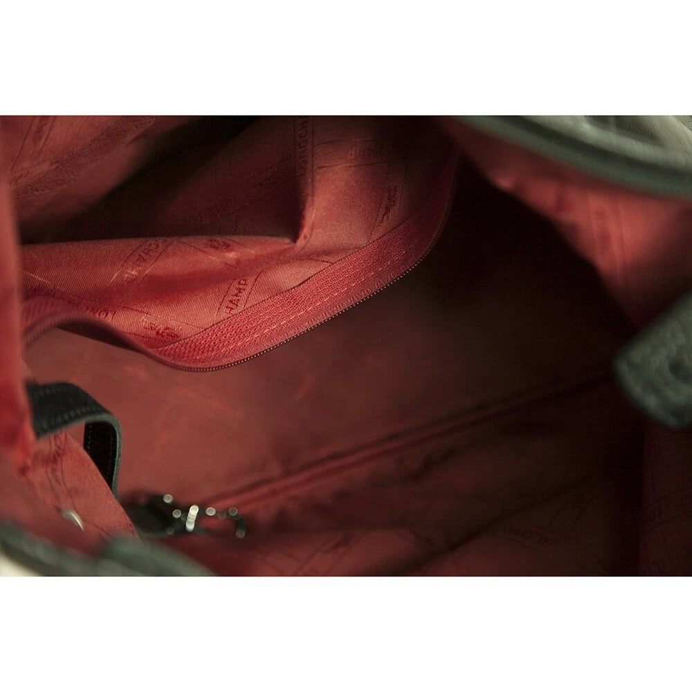 Longchamp Black Shiny Leather Front Pocket Zipper Top Hobo Shoulder bag Handbag - 7