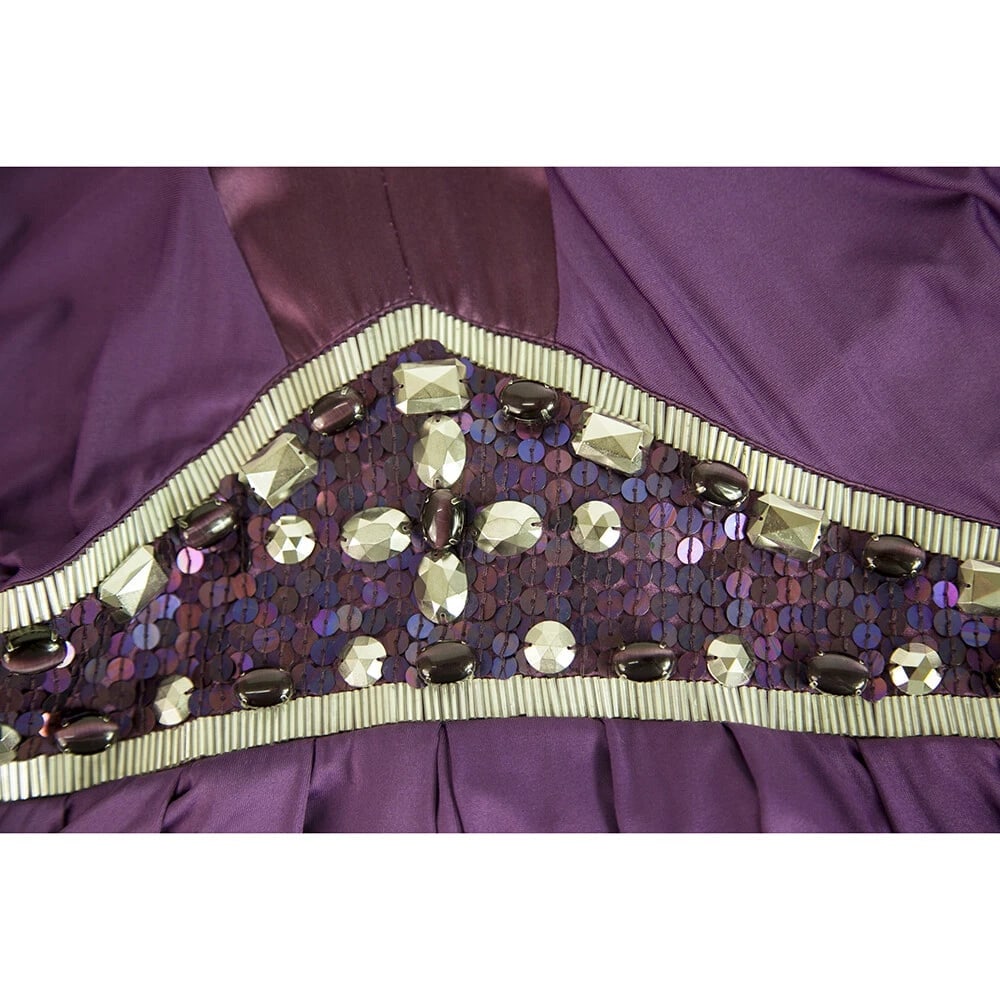 Pinko Purple Draped Empire Waist Beads Sequins Sleeveless Knee Dress sz L - 5