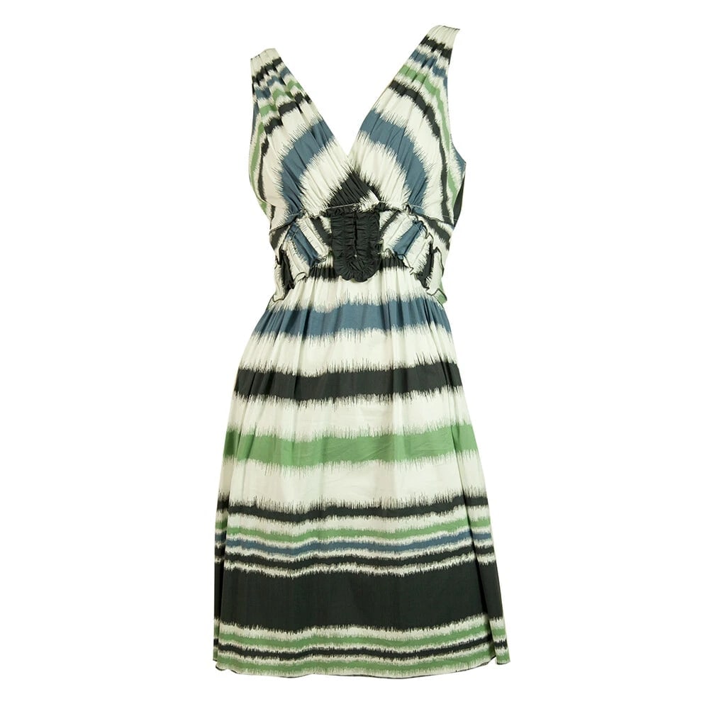 BCBG Max Azria Blue Green Gray Stripes Sleeveless Mini Length Dress size XS - 6