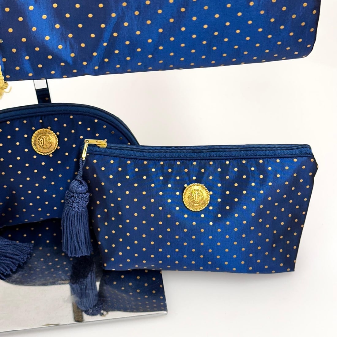 CHRISTIAN DIOR Unused Vintage Navy Blue Satin Travel Set - 7