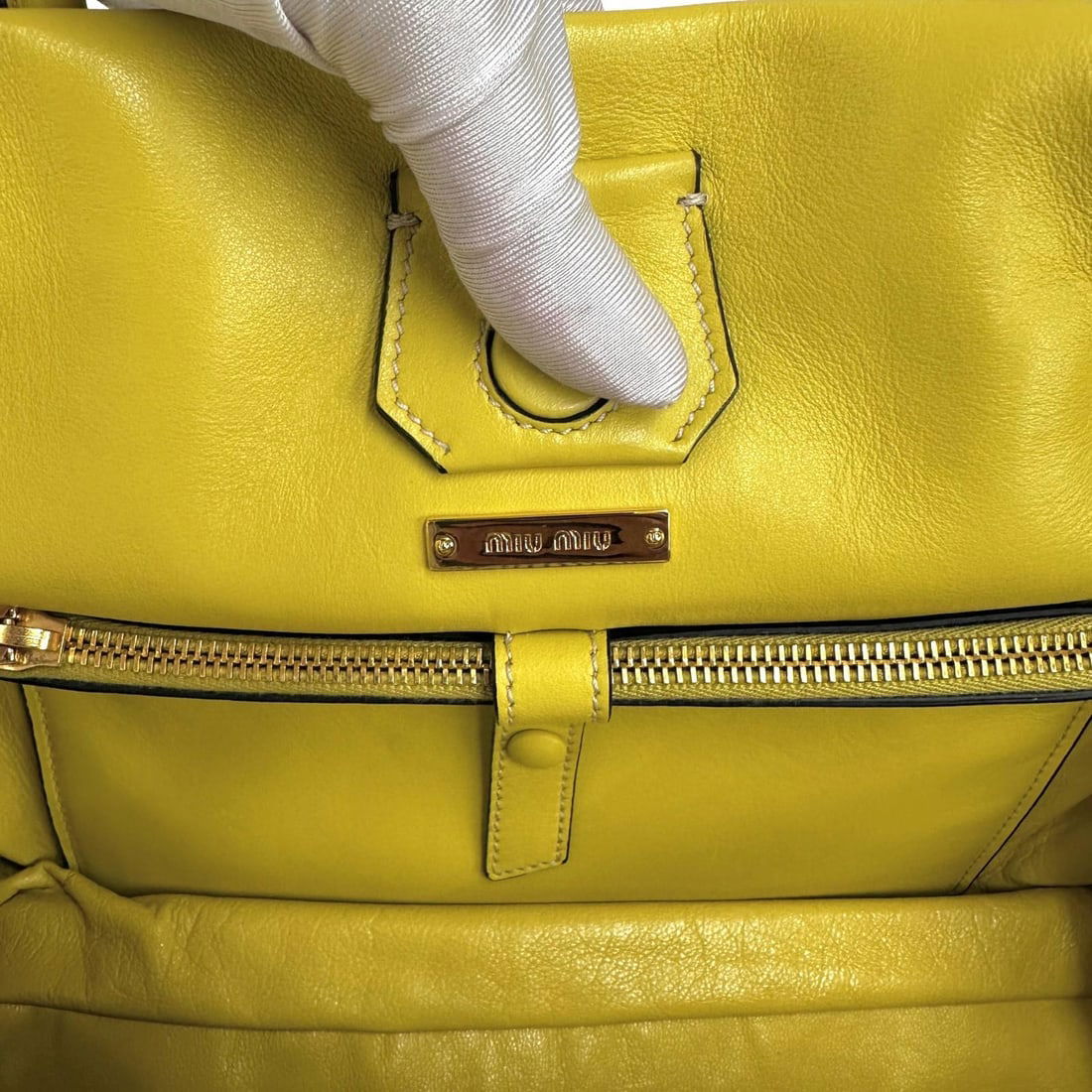 MIU MIU Yellow Leather Shoulder Shopper Bag - 12