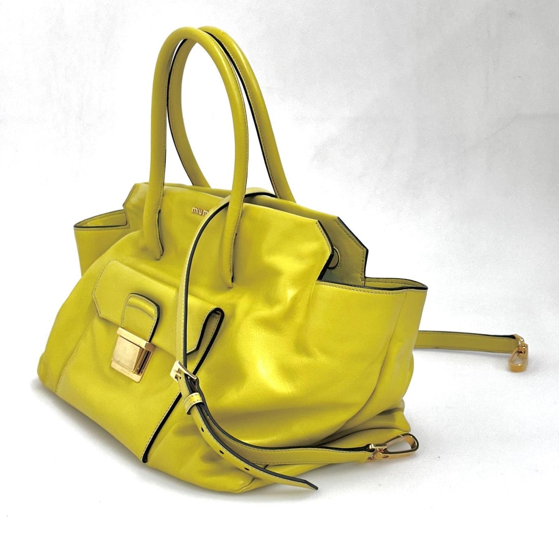 MIU MIU Yellow Leather Shoulder Shopper Bag - 2