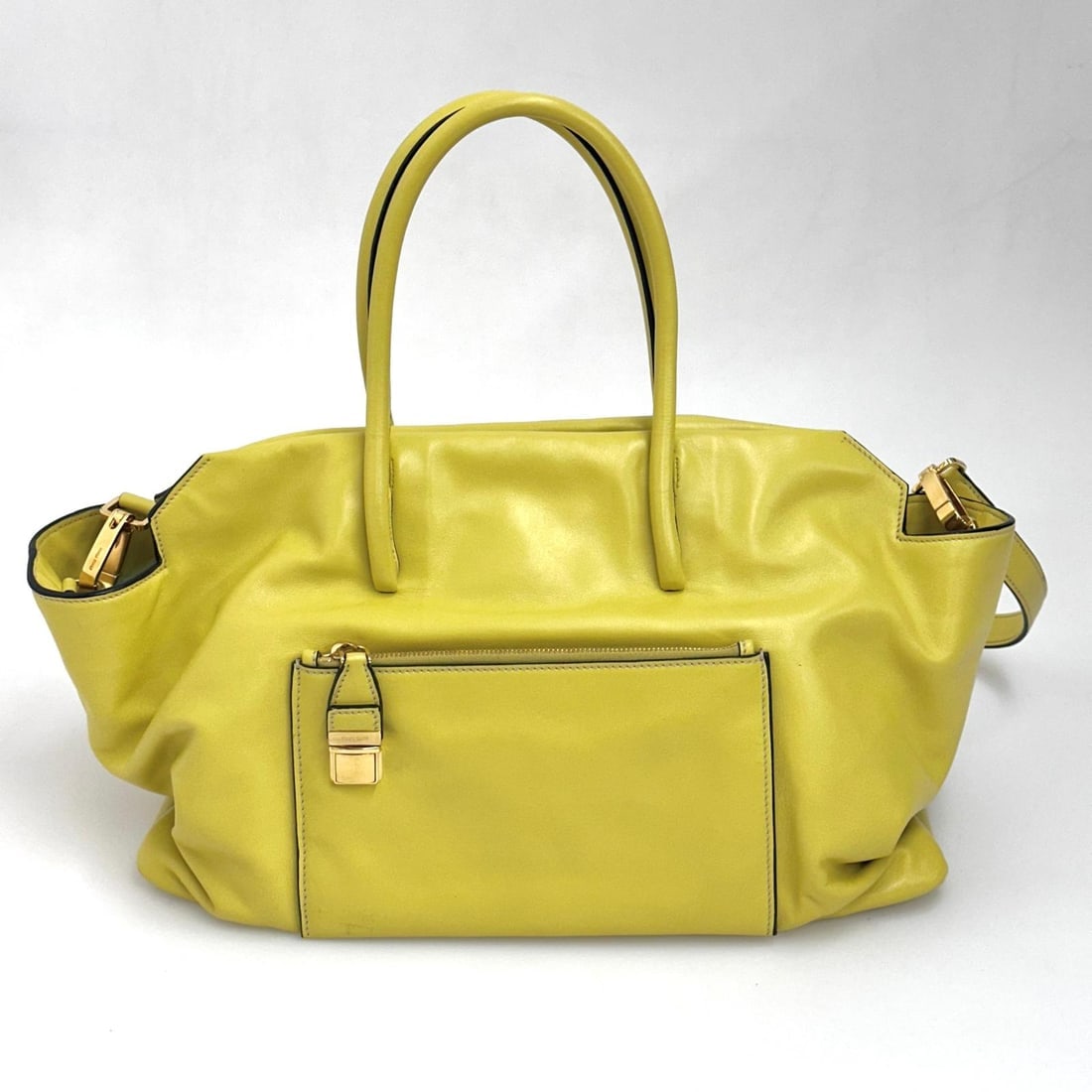 MIU MIU Yellow Leather Shoulder Shopper Bag - 3