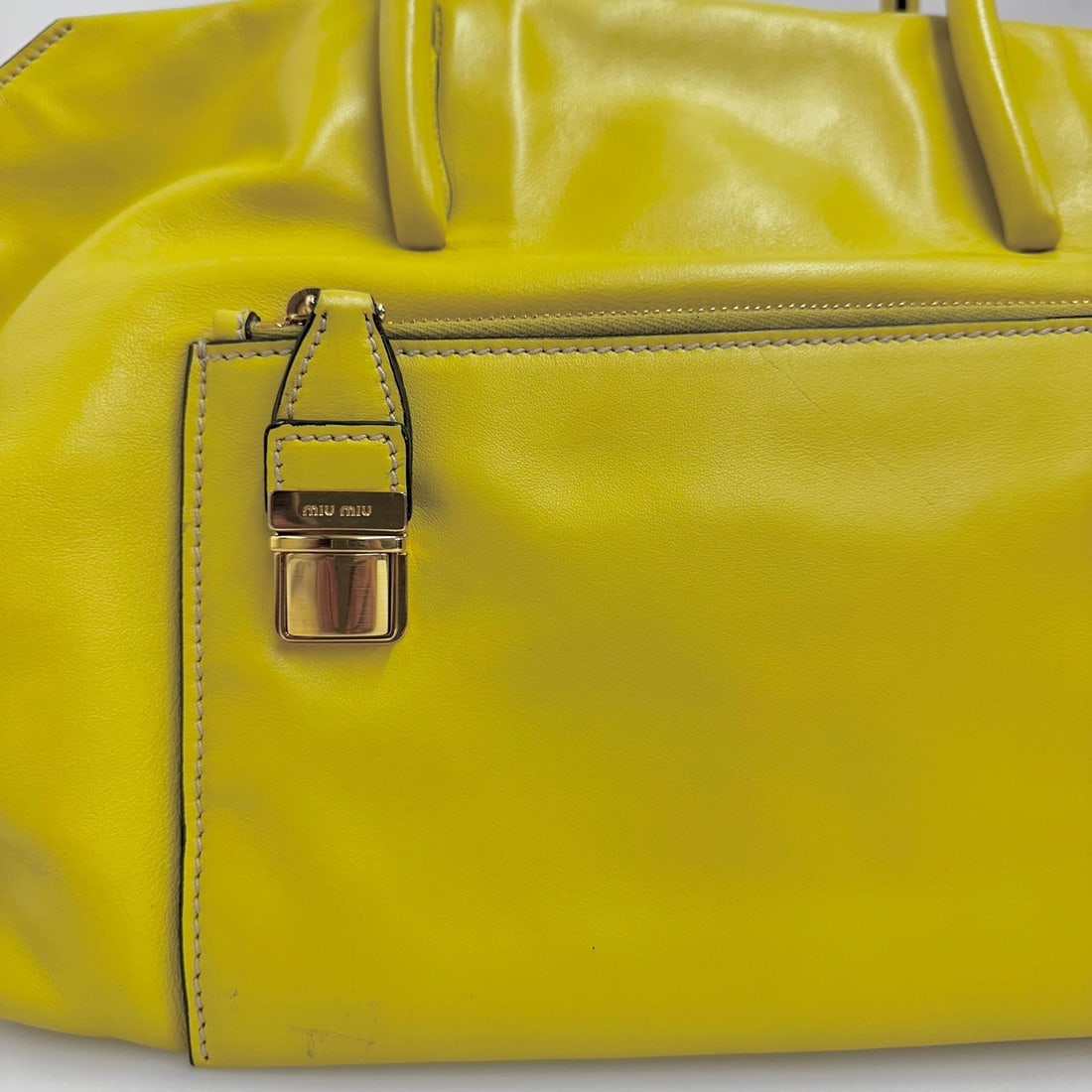 MIU MIU Yellow Leather Shoulder Shopper Bag - 5