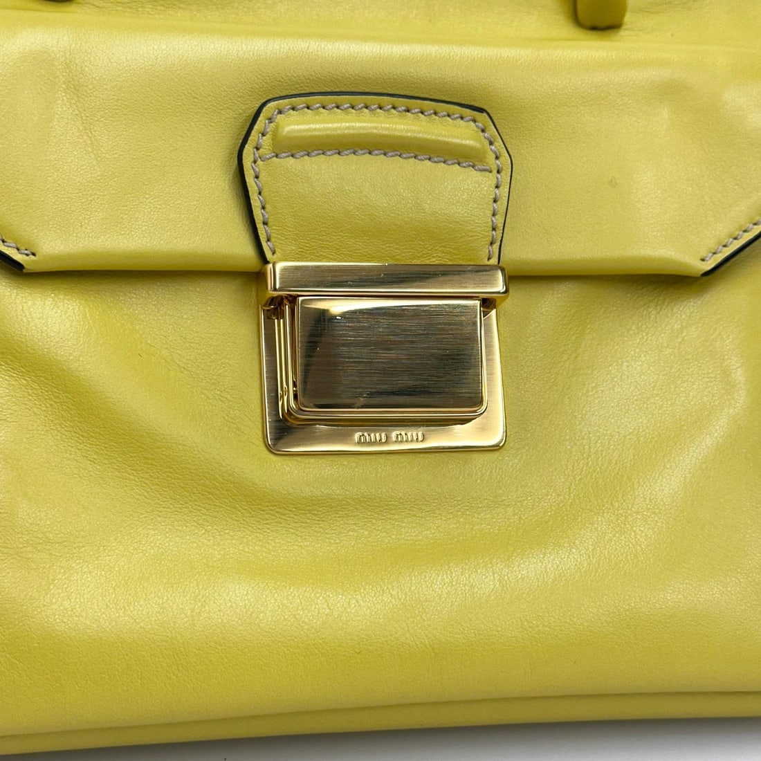 MIU MIU Yellow Leather Shoulder Shopper Bag - 6