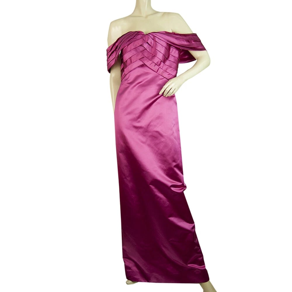 Enrico Coveri Fuchsia 100% Silk Off Shoulders Maxi Evening Gown Dress size 44 (1 of 7)