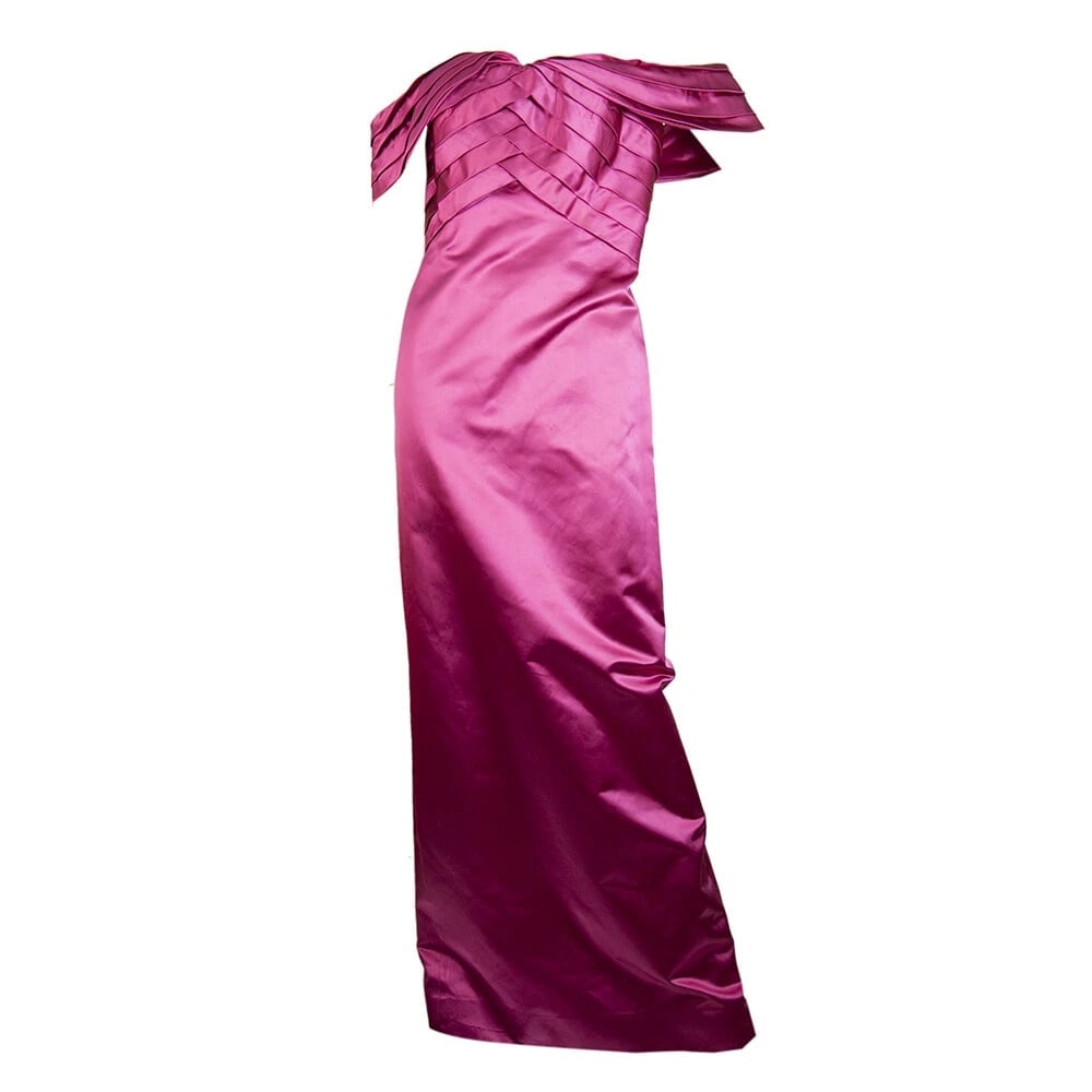 Enrico Coveri Fuchsia 100% Silk Off Shoulders Maxi Evening Gown Dress size 44 - 7