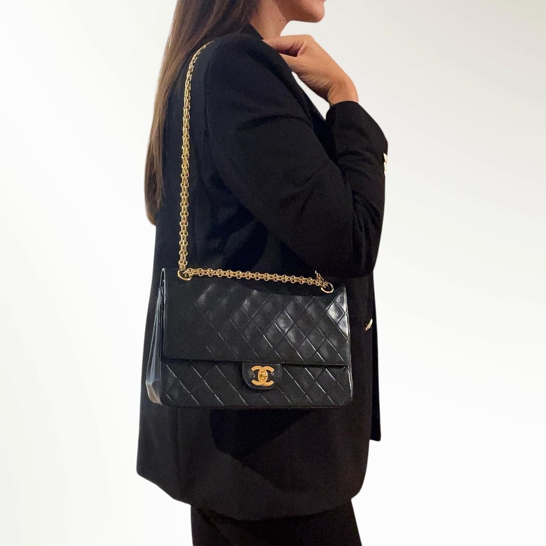 CHANEL Timeless Classic Double Flap in Black Lambskin - 2