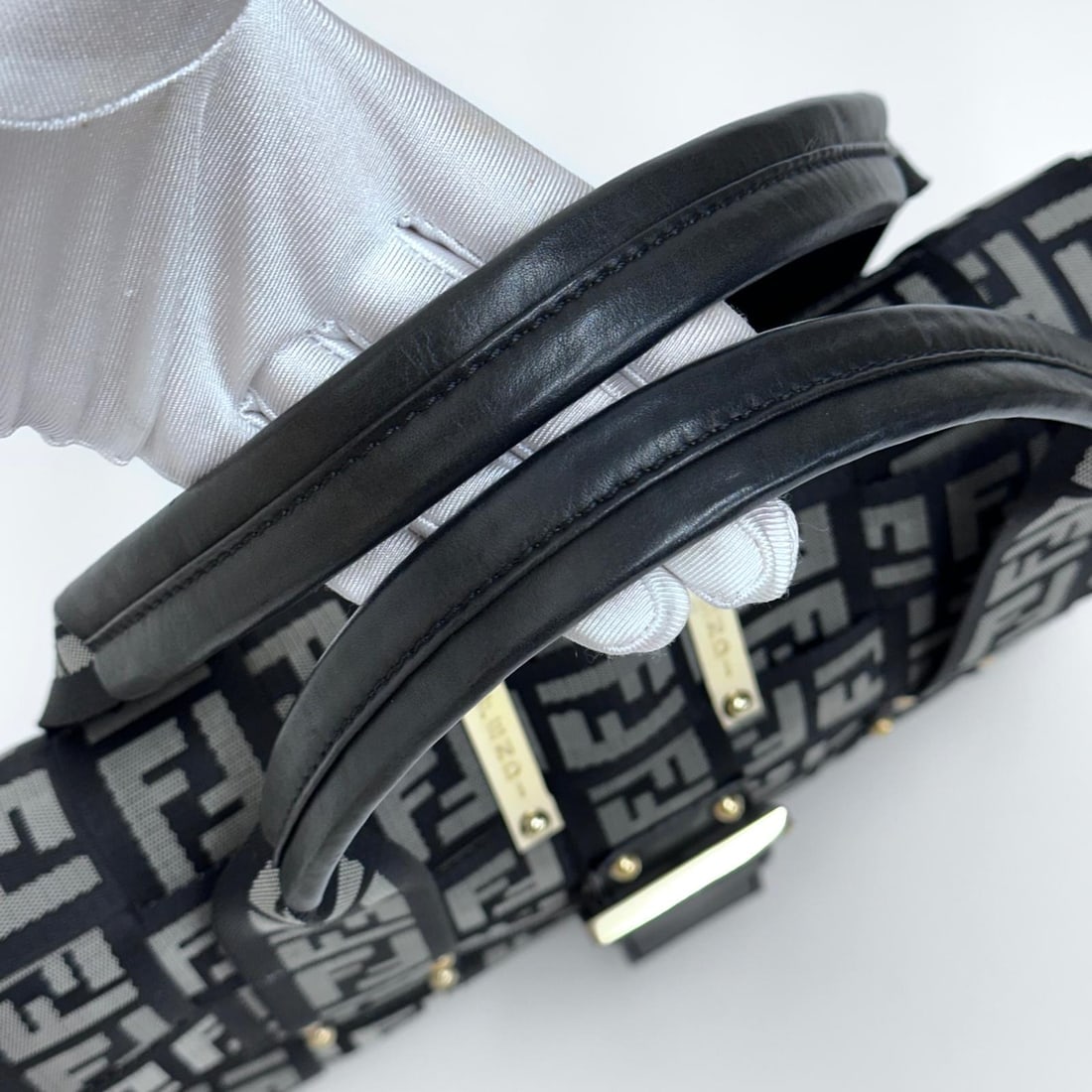 FENDI Baguette handbag in FF fabric with black leather details - 8