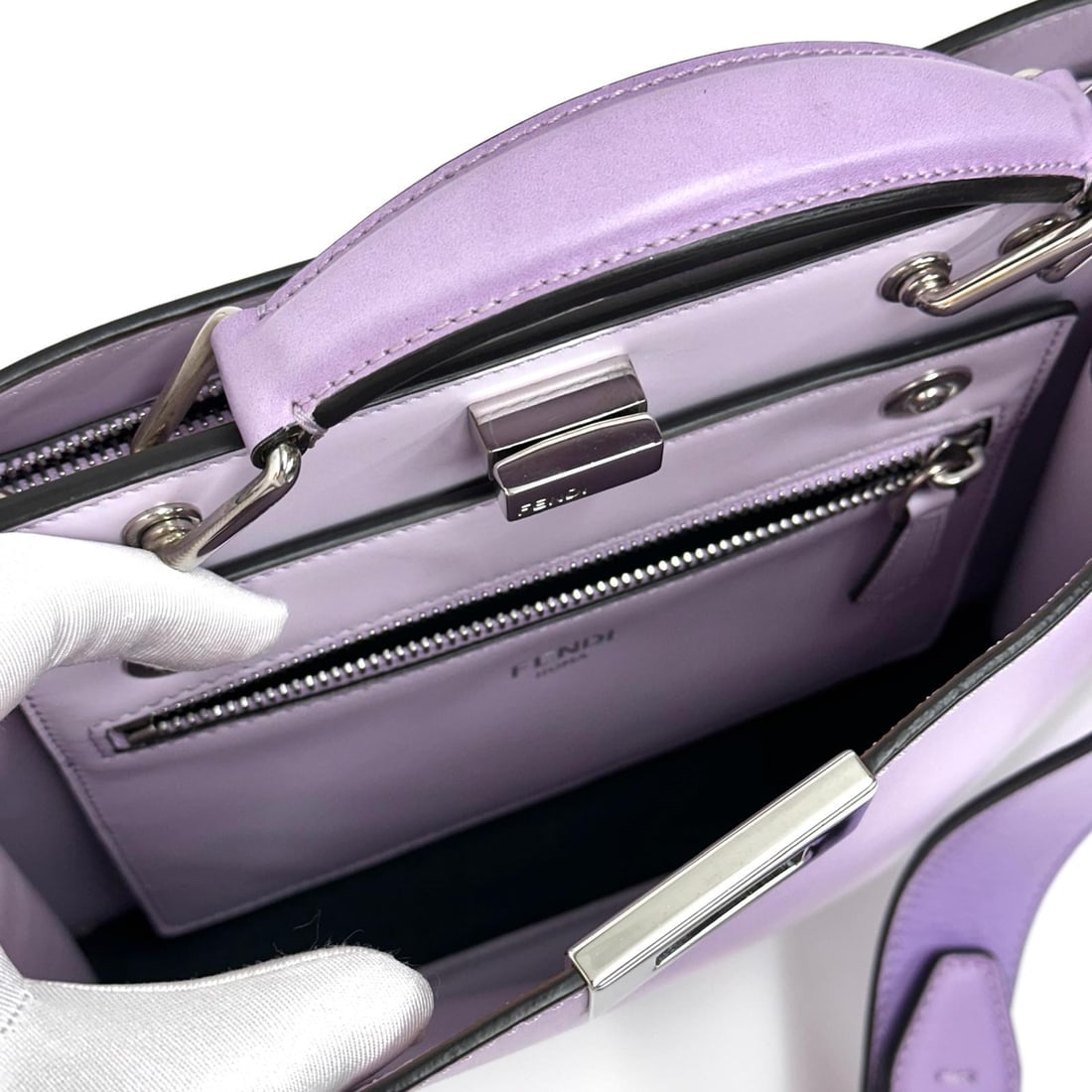 FENDI Peekaboo Regular in Lilac Gradient Leather with Silver Trim - 12