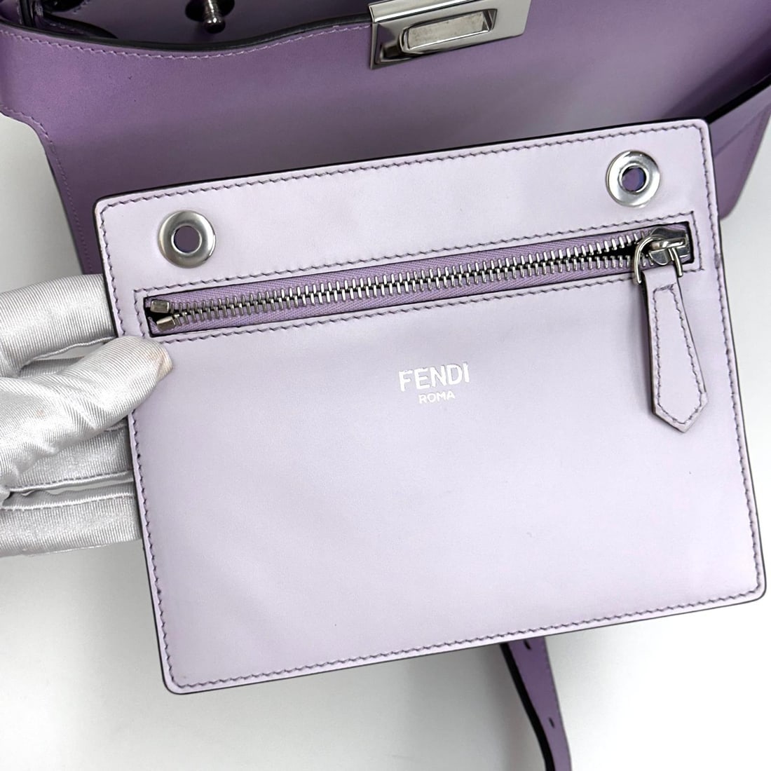 FENDI Peekaboo Regular in Lilac Gradient Leather with Silver Trim - 13