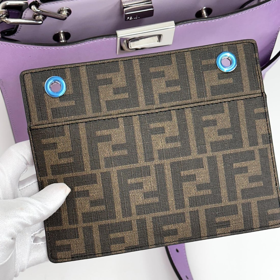 FENDI Peekaboo Regular in Lilac Gradient Leather with Silver Trim - 14