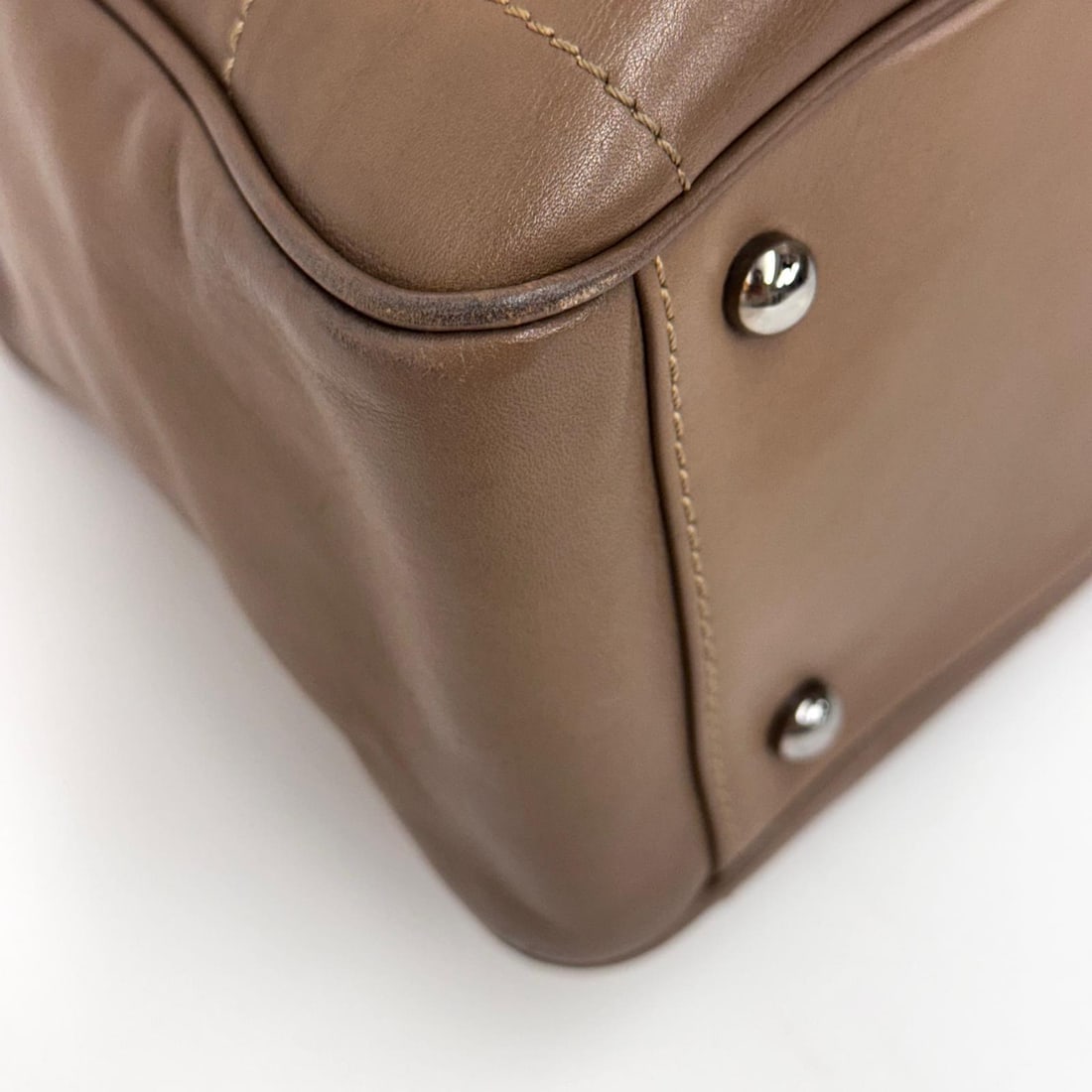 CHANEL Chocolate Bar Bowling Bag in Taupe Leather - 12