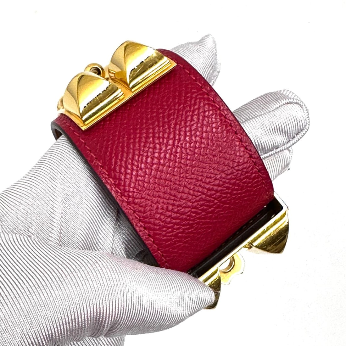 HERMES Collier de Chien Bracelet in Red Epsom Leather with Gold Finish - 3
