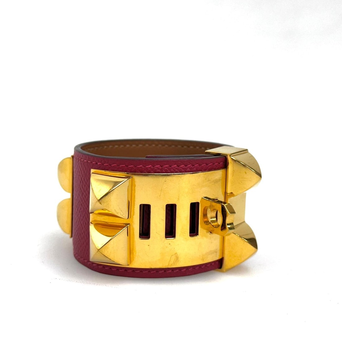 HERMES Collier de Chien Bracelet in Red Epsom Leather with Gold Finish - 4