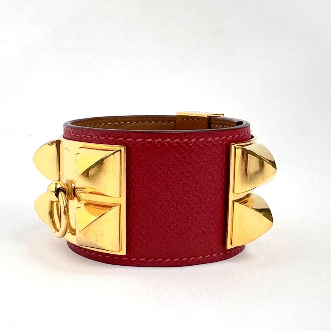 HERMES Collier de Chien Bracelet in Red Epsom Leather with Gold Finish - 6