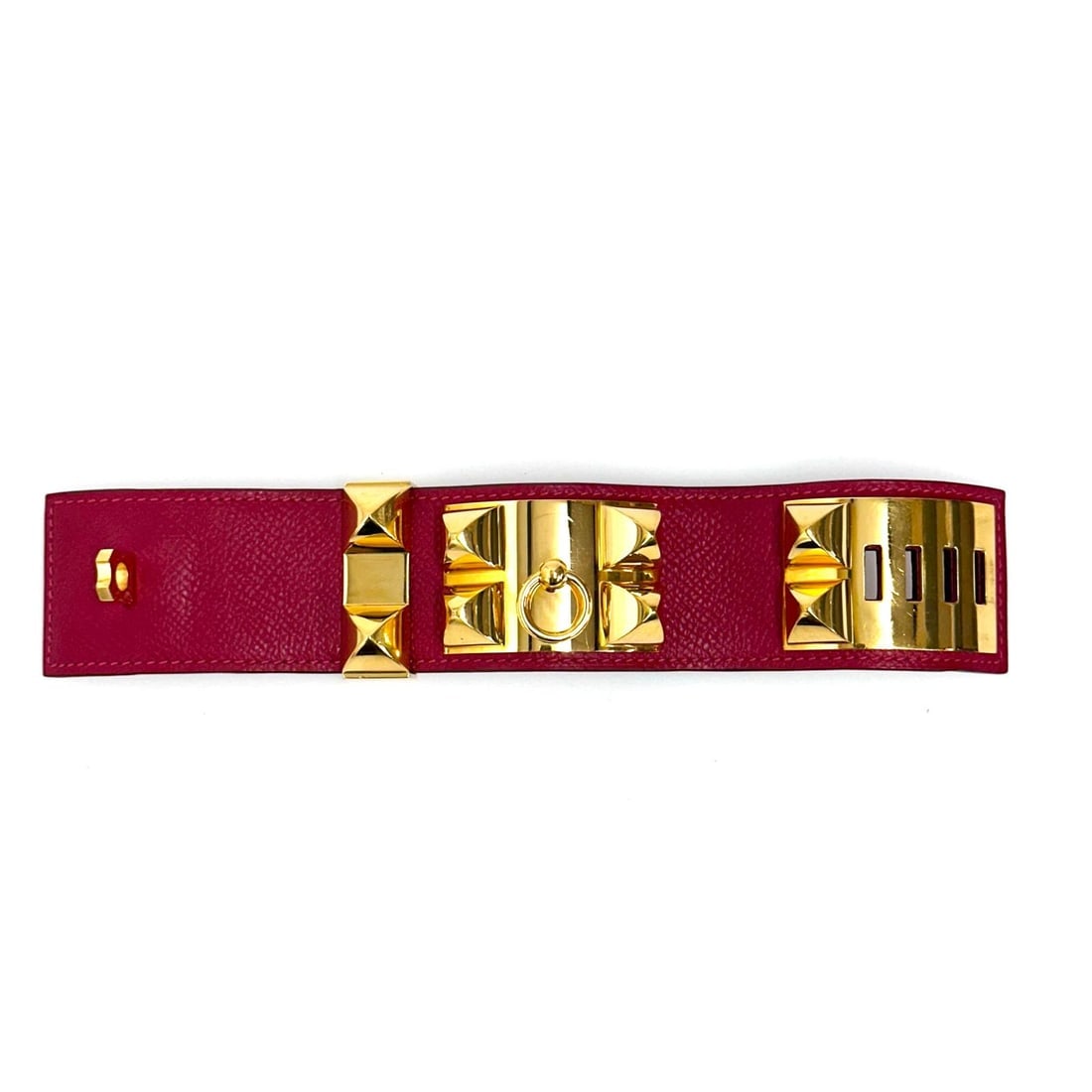 HERMES Collier de Chien Bracelet in Red Epsom Leather with Gold Finish - 7