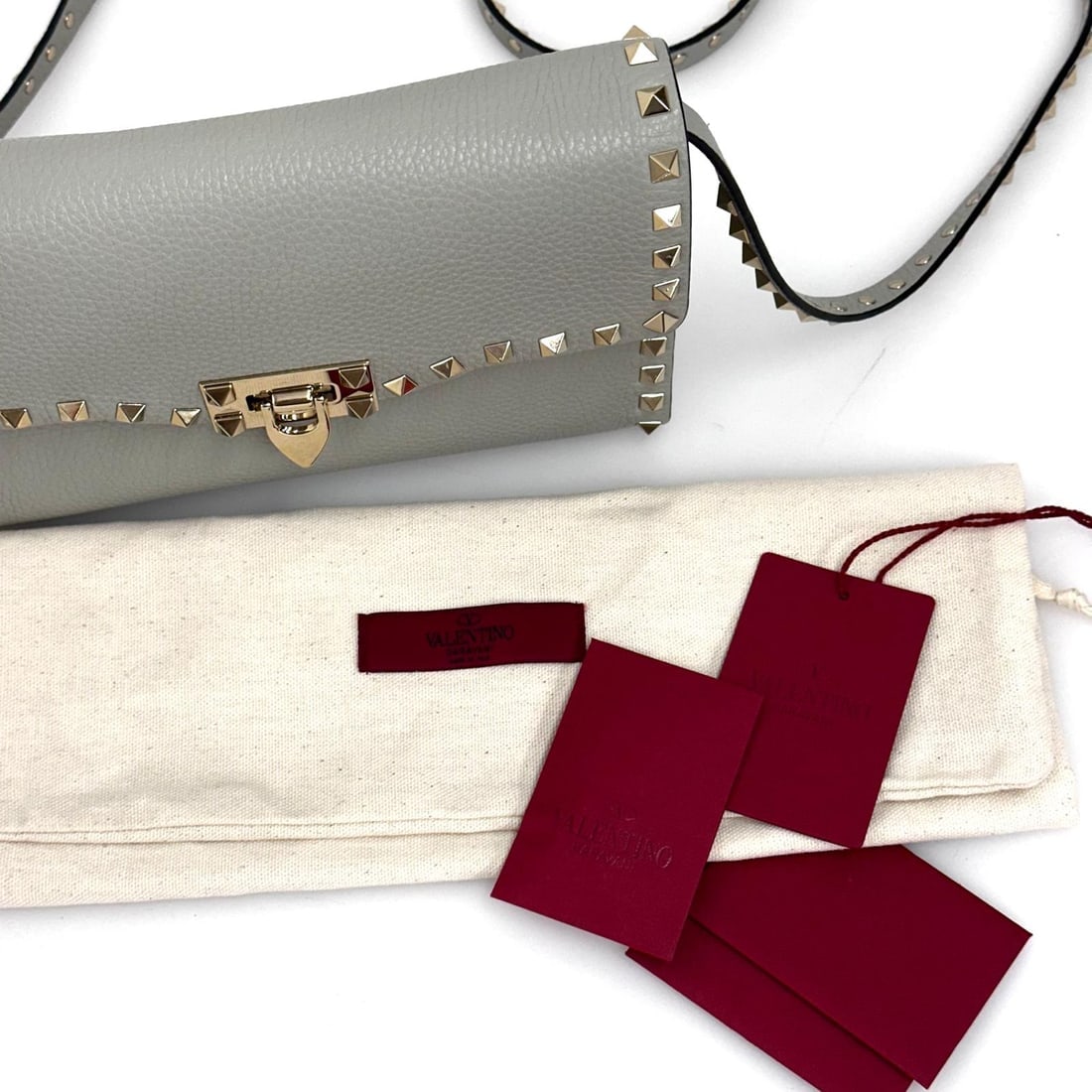 VALENTINO GARAVANI Rockstud Shoulder Bag in Grey Leather - 11