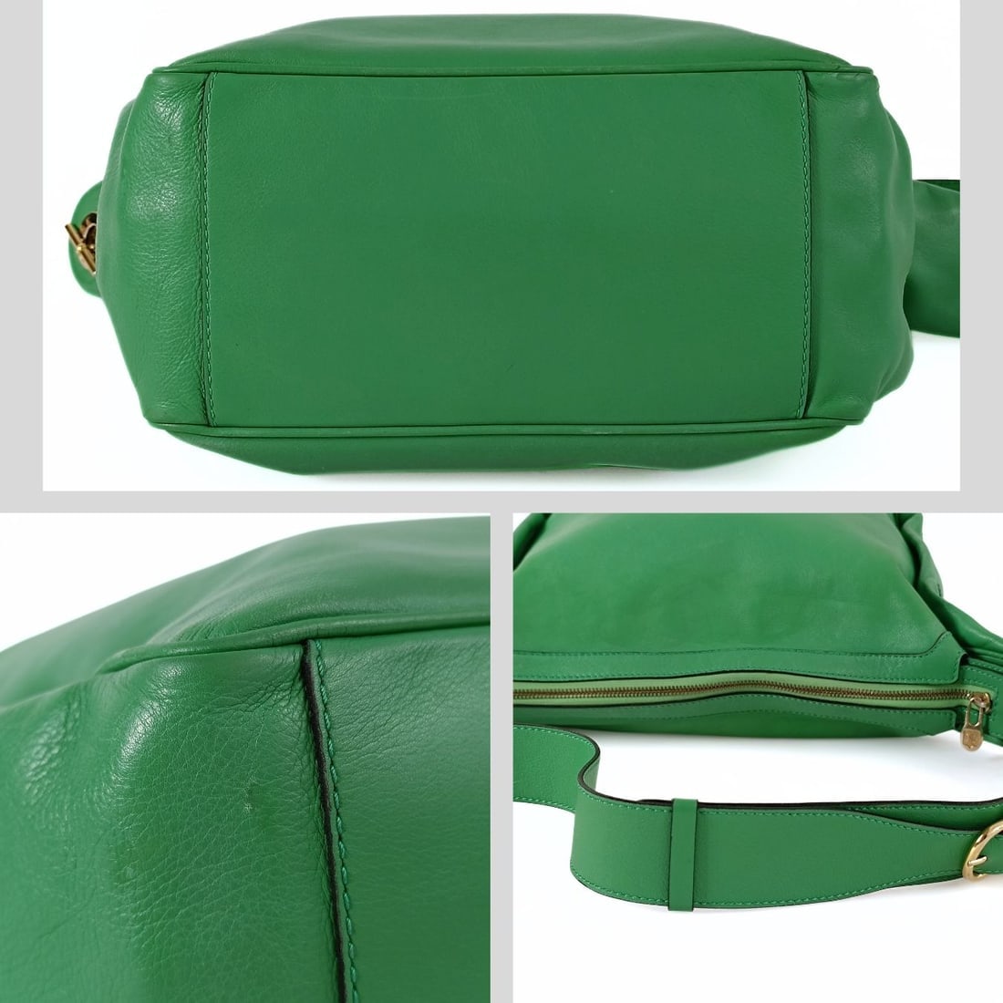 CELINE vintage acid green leather shoulder bag - 4
