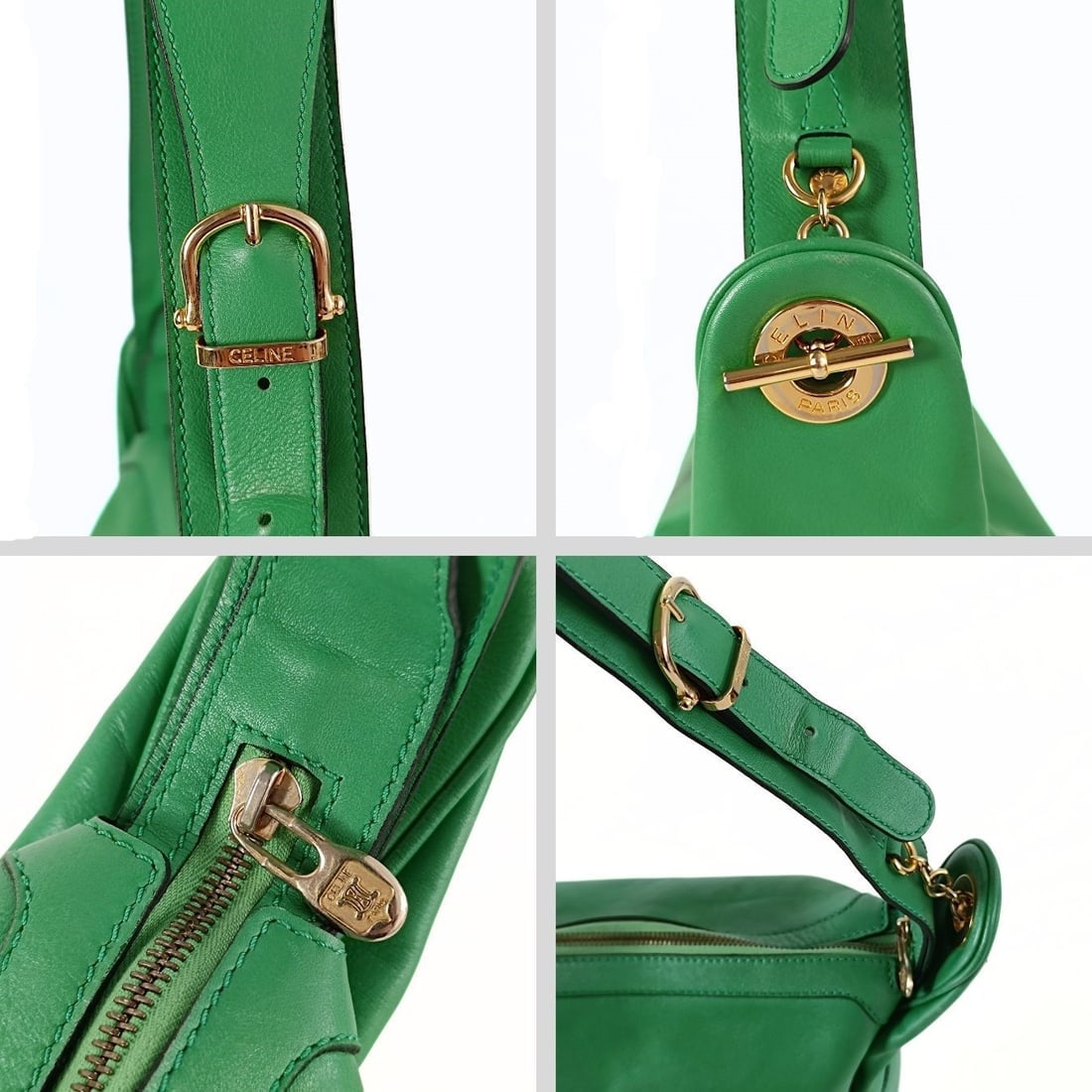 CELINE vintage acid green leather shoulder bag - 5