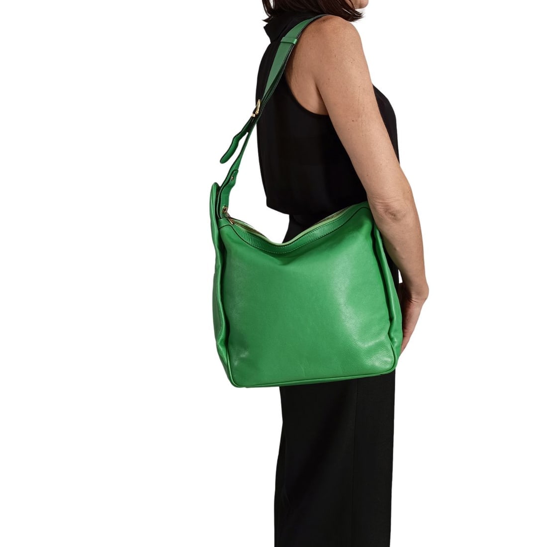 CELINE vintage acid green leather shoulder bag - 7