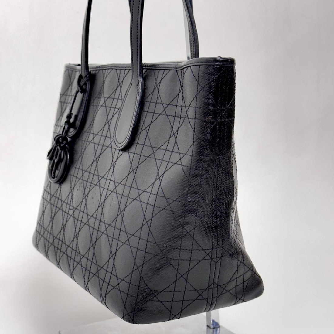CHRISTIAN DIOR Panarea Tote in Black Cannage Coated Canvas Tone on Tone - 3