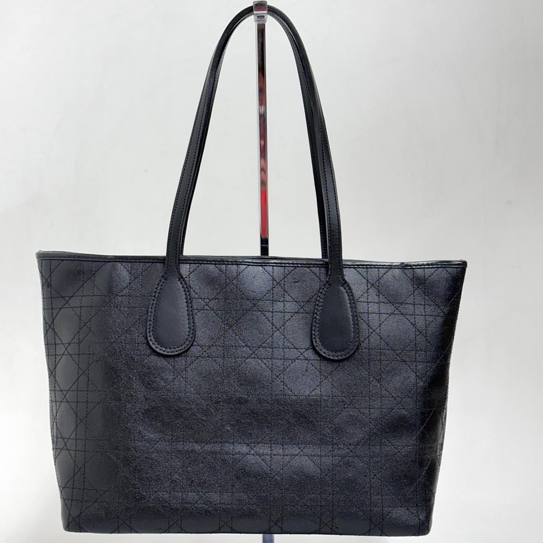 CHRISTIAN DIOR Panarea Tote in Black Cannage Coated Canvas Tone on Tone - 4
