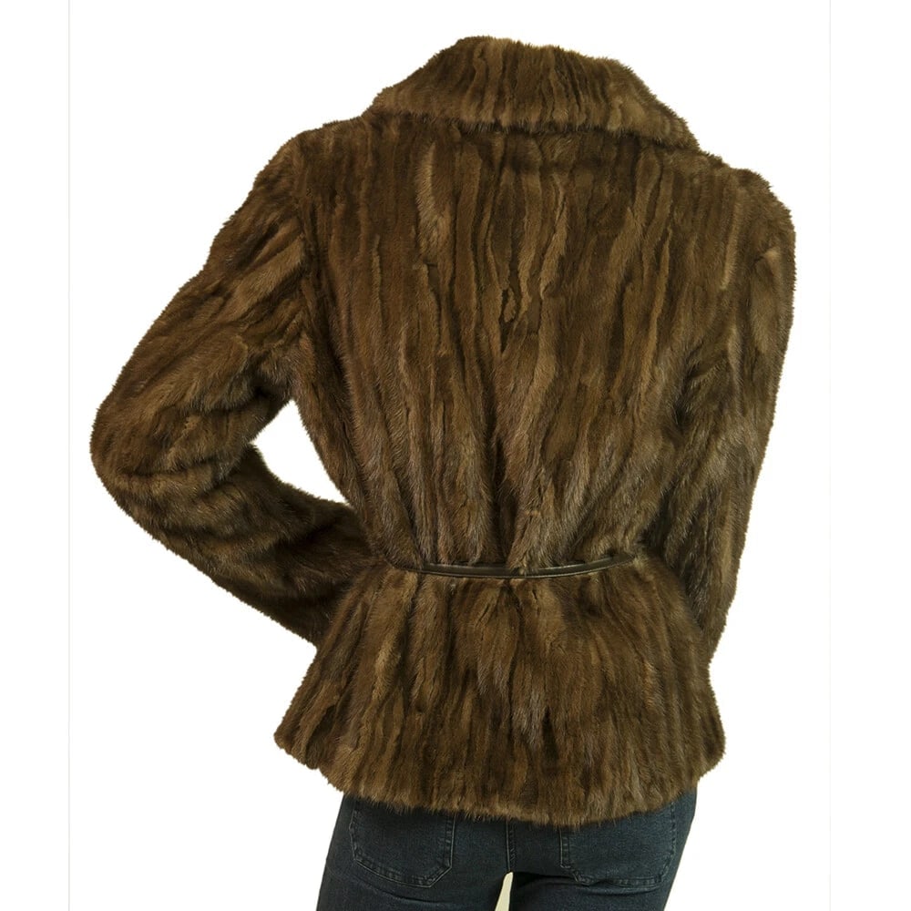 LALTRAMODA Chocolate Brown Mink Fur Cardigan Jacket Size 44 w. thin leather belt - 2
