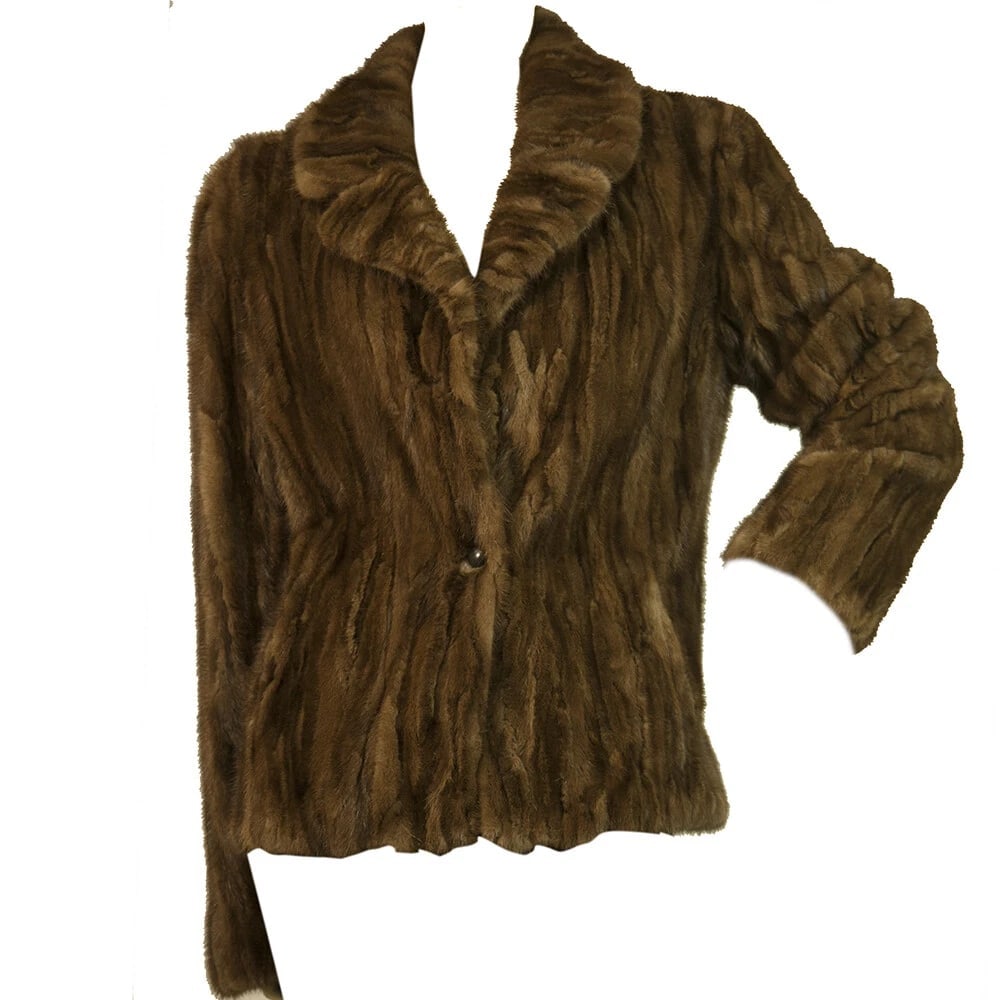 LALTRAMODA Chocolate Brown Mink Fur Cardigan Jacket Size 44 w. thin leather belt - 7