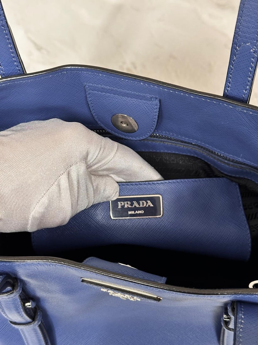 PRADA Blue Saffiano Tote Shopping Bag - 10
