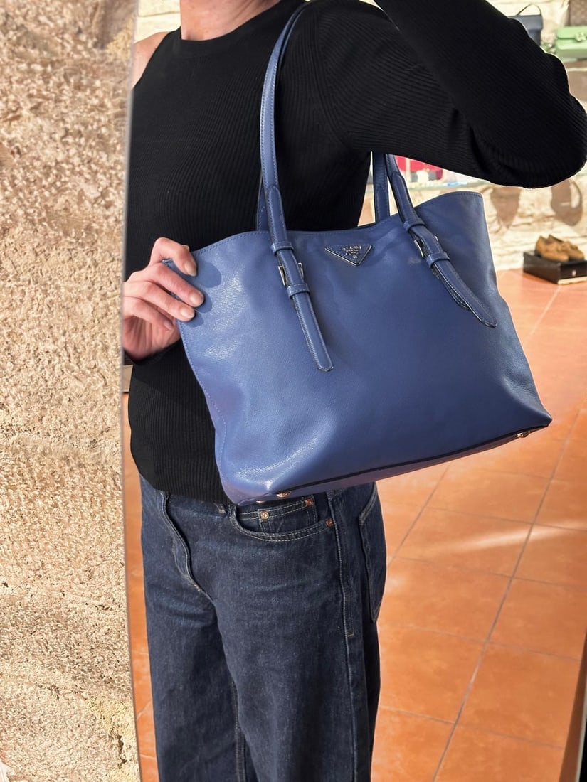PRADA Blue Saffiano Tote Shopping Bag - 2