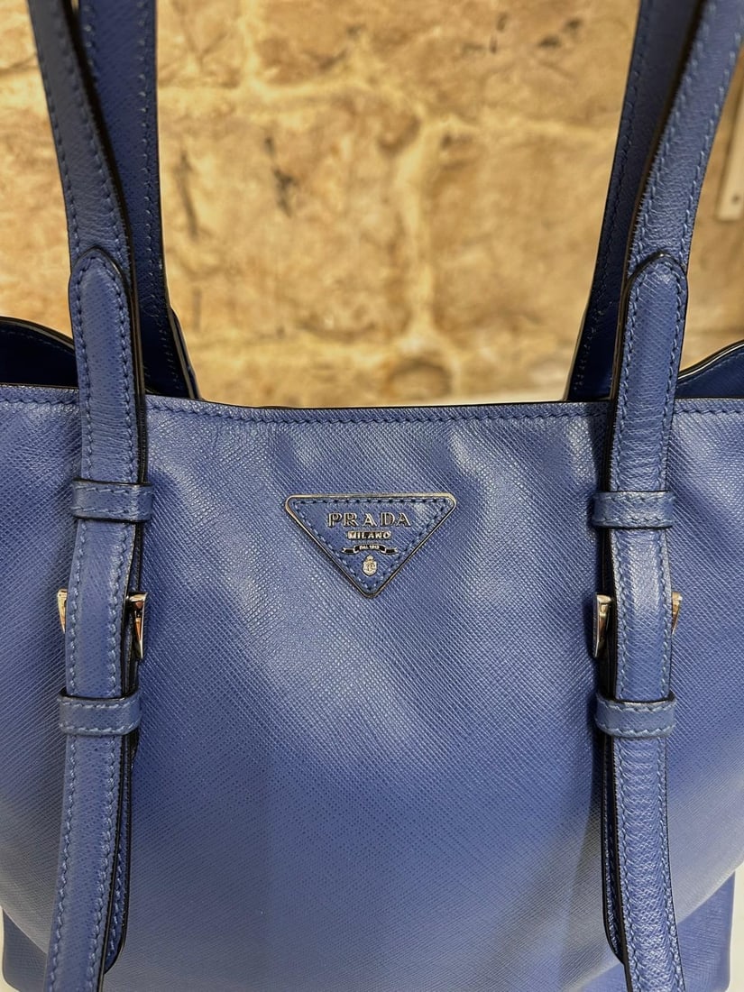 PRADA Blue Saffiano Tote Shopping Bag - 5