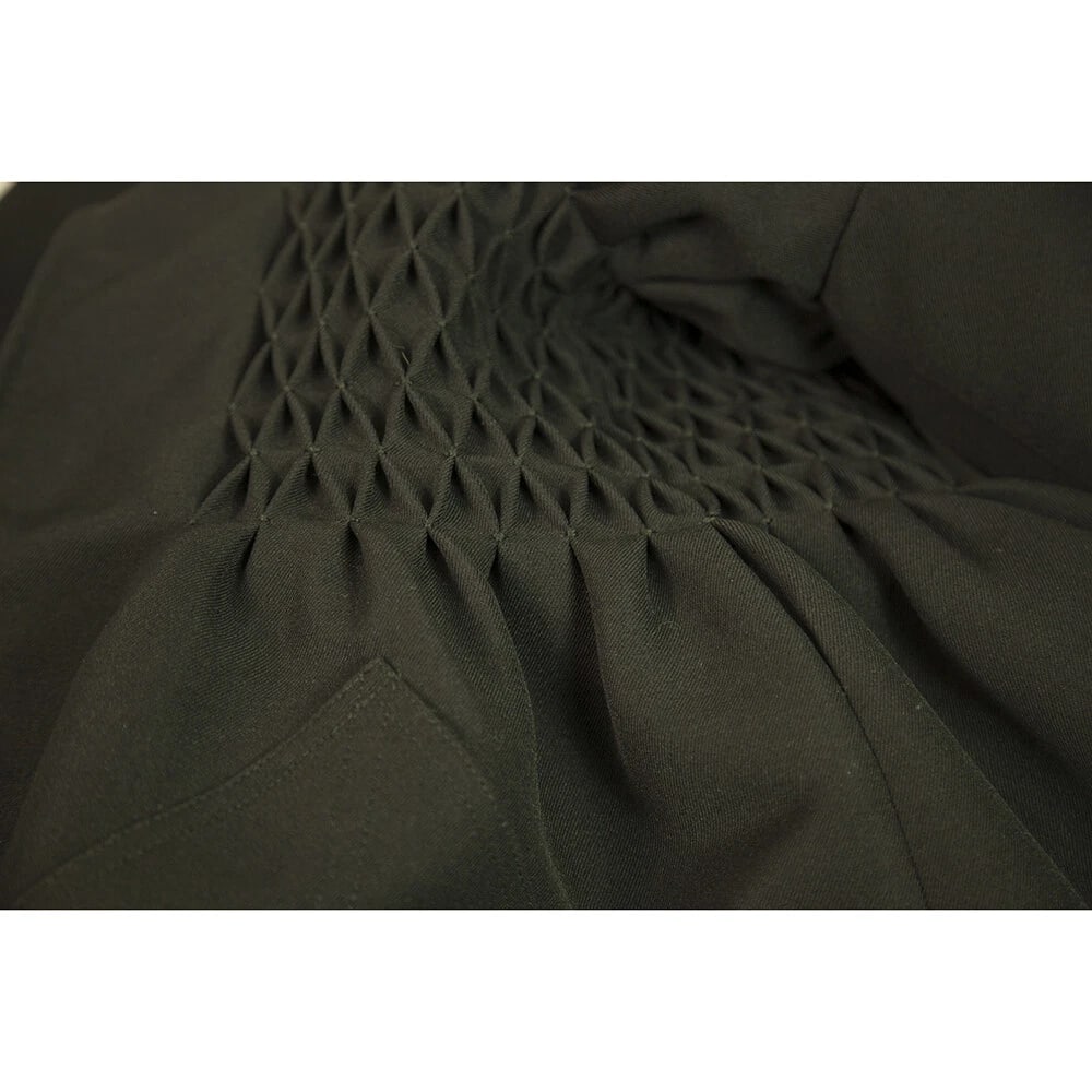 Christian Lacroix Black Wool Gathered Waist Collarless V Neckline Coat sz 38 Fr - 5