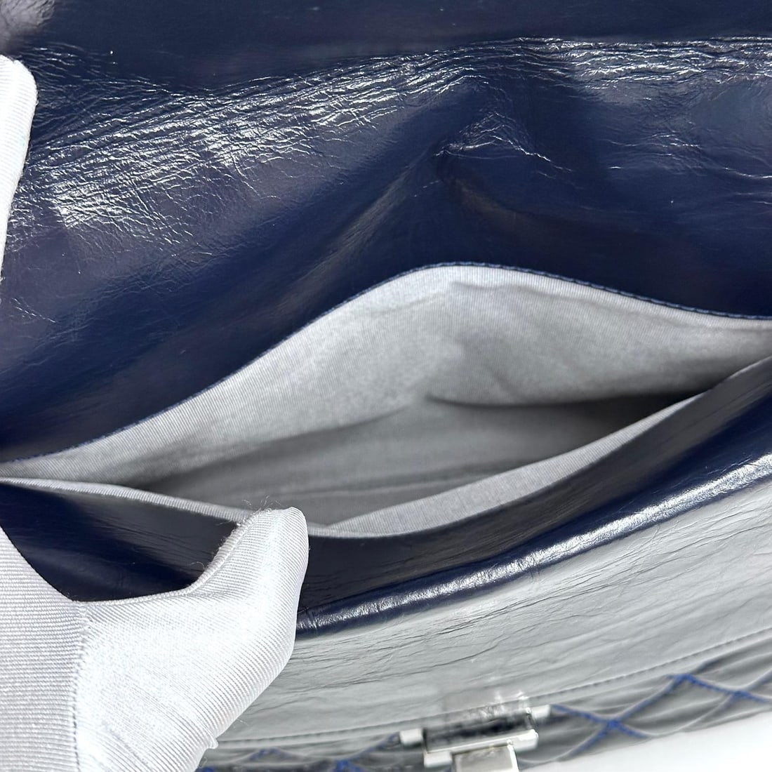 CHANEL Reissue 2.55 Bag, Size 30, Navy Blue Leather with Silver Hardware - 14