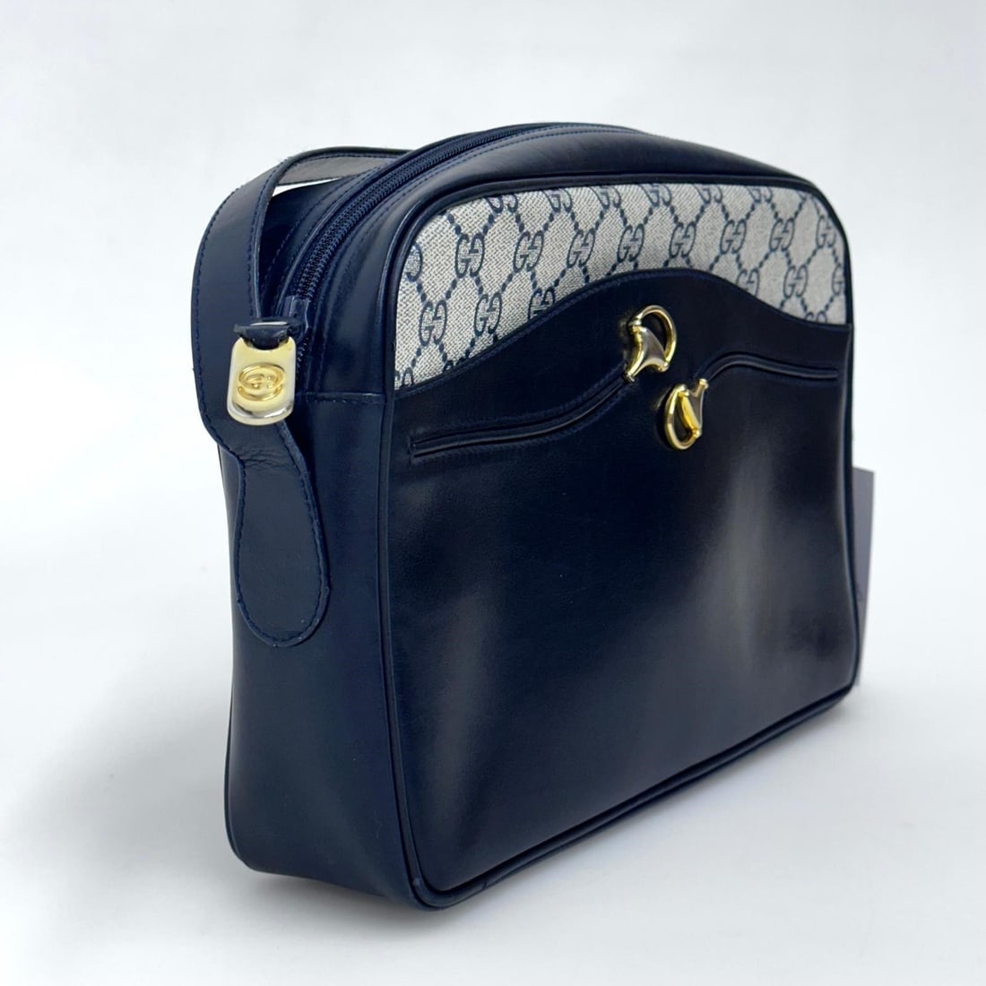 GUCCI Horsebit Vintage Messenger Bag in GG Supreme Canvas and Blue Leather - 3