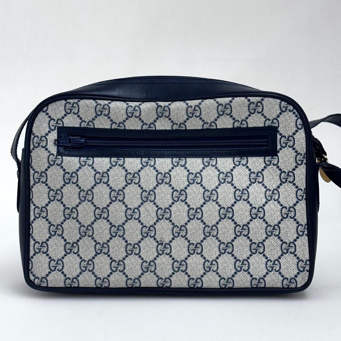 GUCCI Horsebit Vintage Messenger Bag in GG Supreme Canvas and Blue Leather - 4