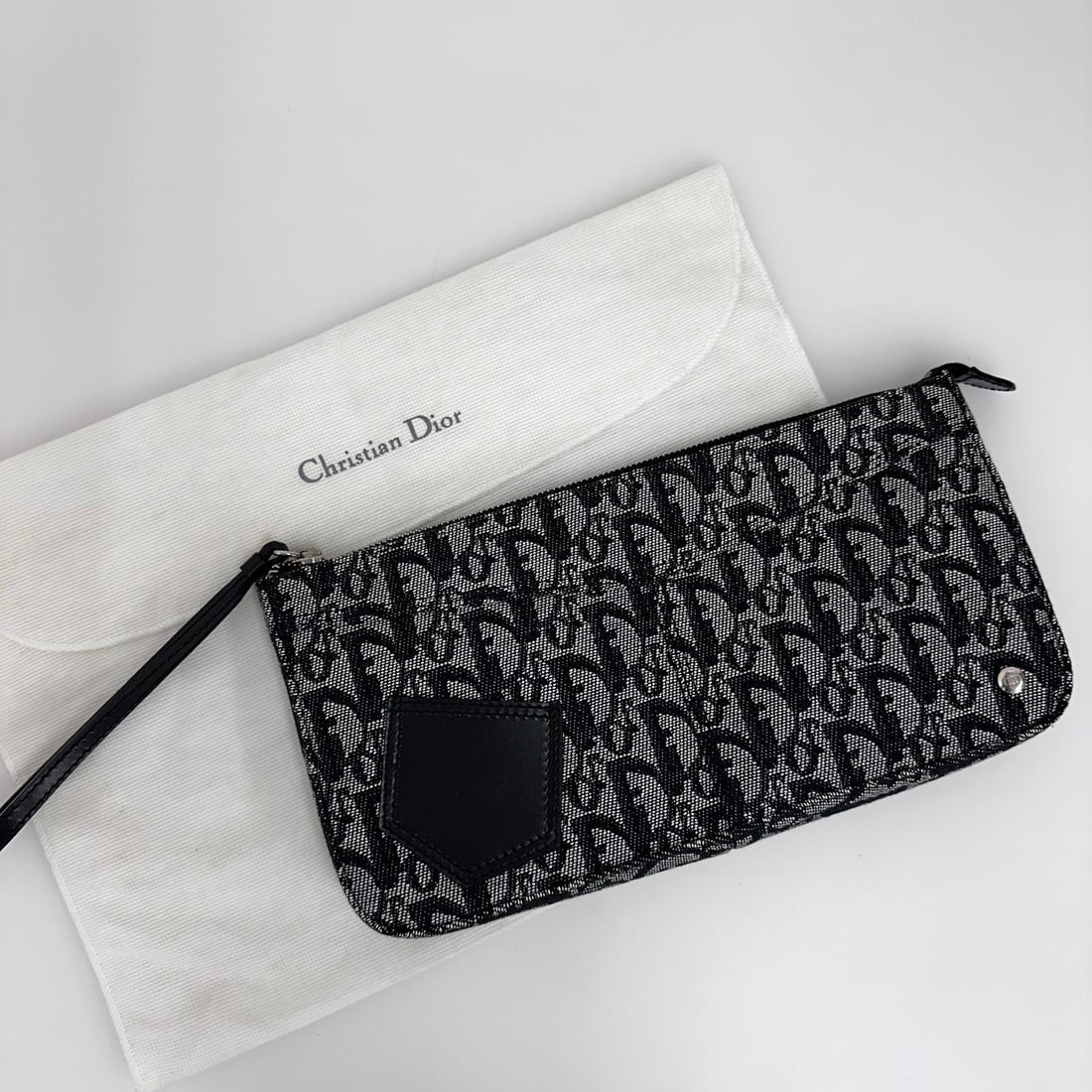 CHRISTIAN DIOR Trotter Clutch in Blue Monogram Canvas and Black Leather - 13