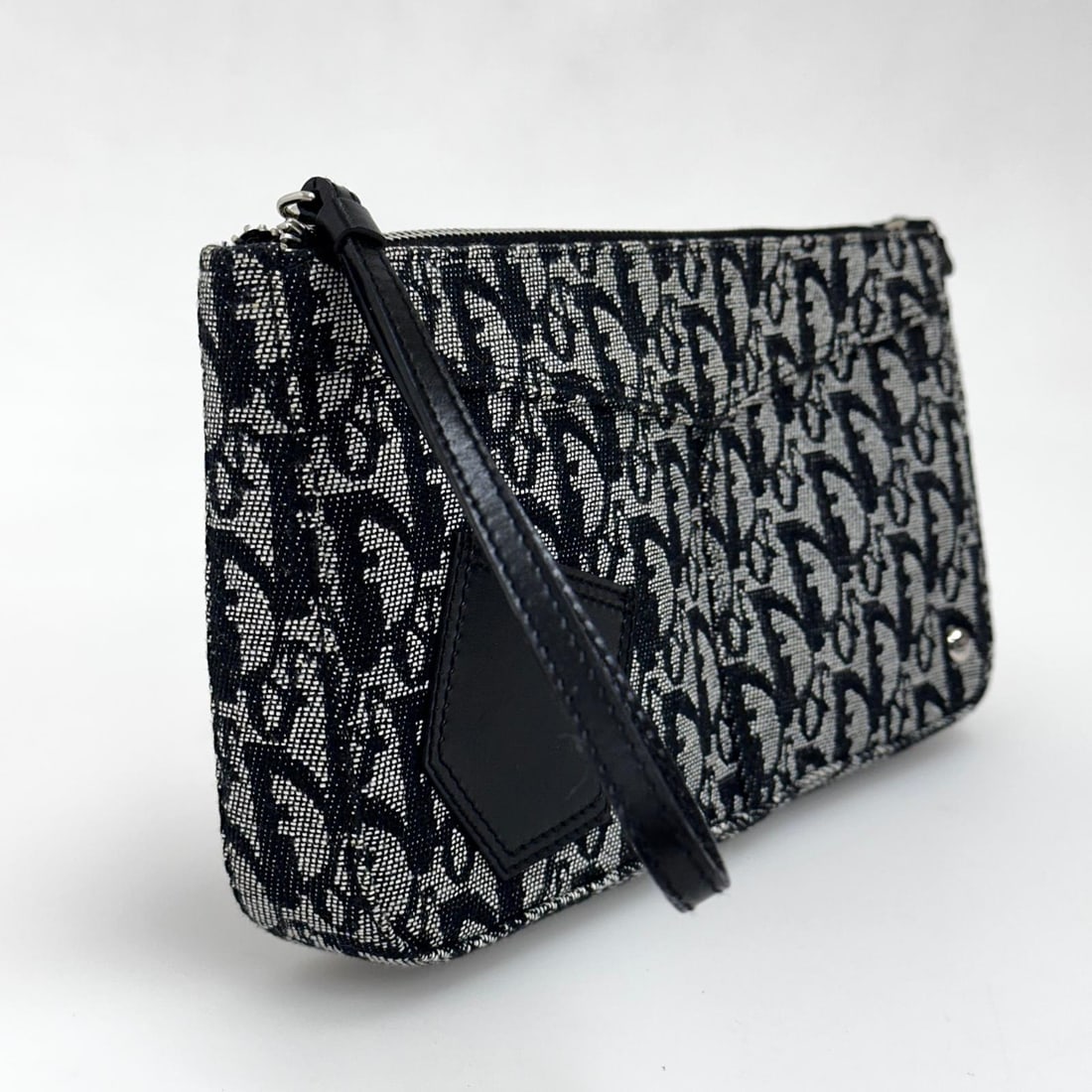 CHRISTIAN DIOR Trotter Clutch in Blue Monogram Canvas and Black Leather - 3