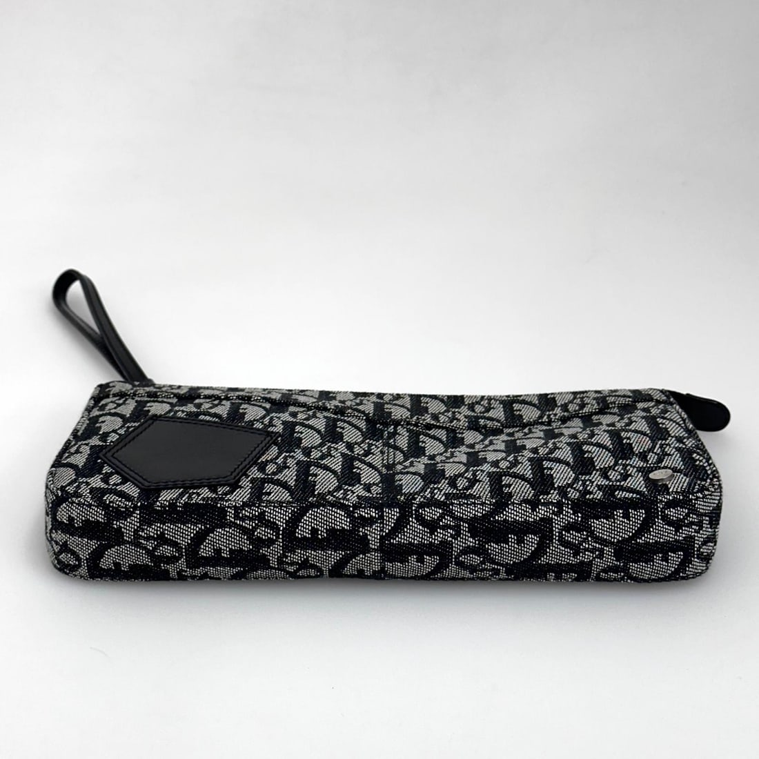 CHRISTIAN DIOR Trotter Clutch in Blue Monogram Canvas and Black Leather - 8