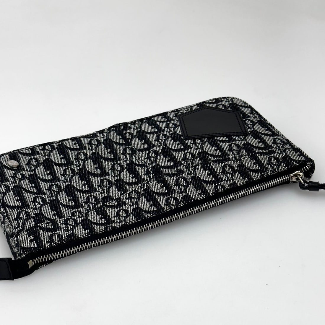 CHRISTIAN DIOR Trotter Clutch in Blue Monogram Canvas and Black Leather - 9