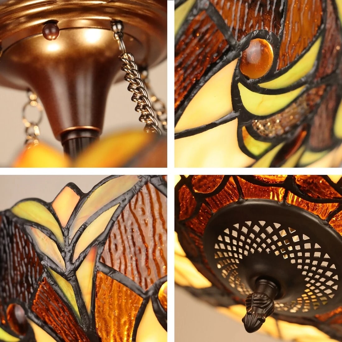 15.75" Stained Glass Semi Flush Ceiling Uplight - 6