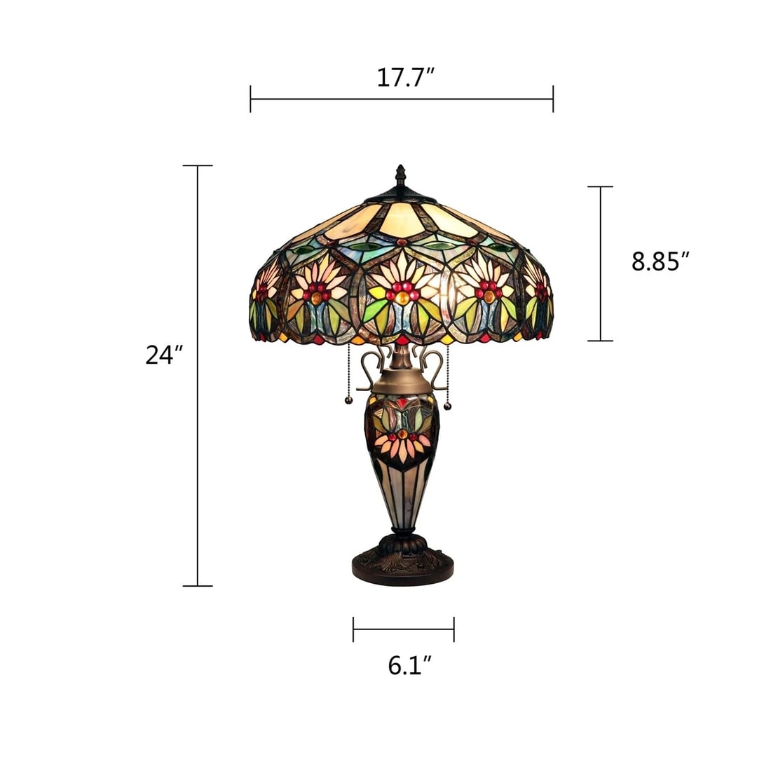 24" Stained Glass Lighted Base Table Lamp - 9