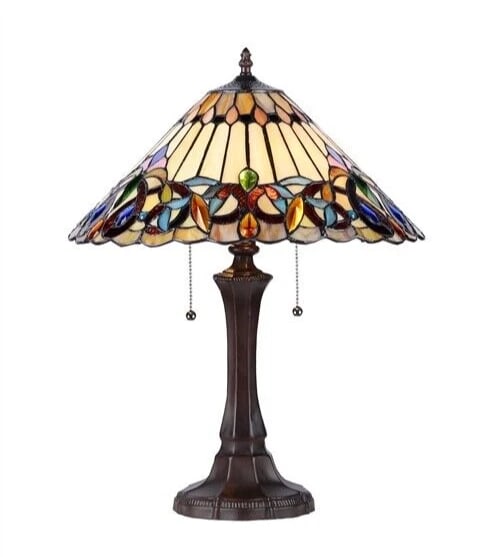 21.9" Stained Glass Table Lamp: 21.9" H x 16.54 Illuminate your space with the timeless beauty of our reproduction stained glass table Lamp. This exquisite lamp features a hand-made stained glass shade. These captivating