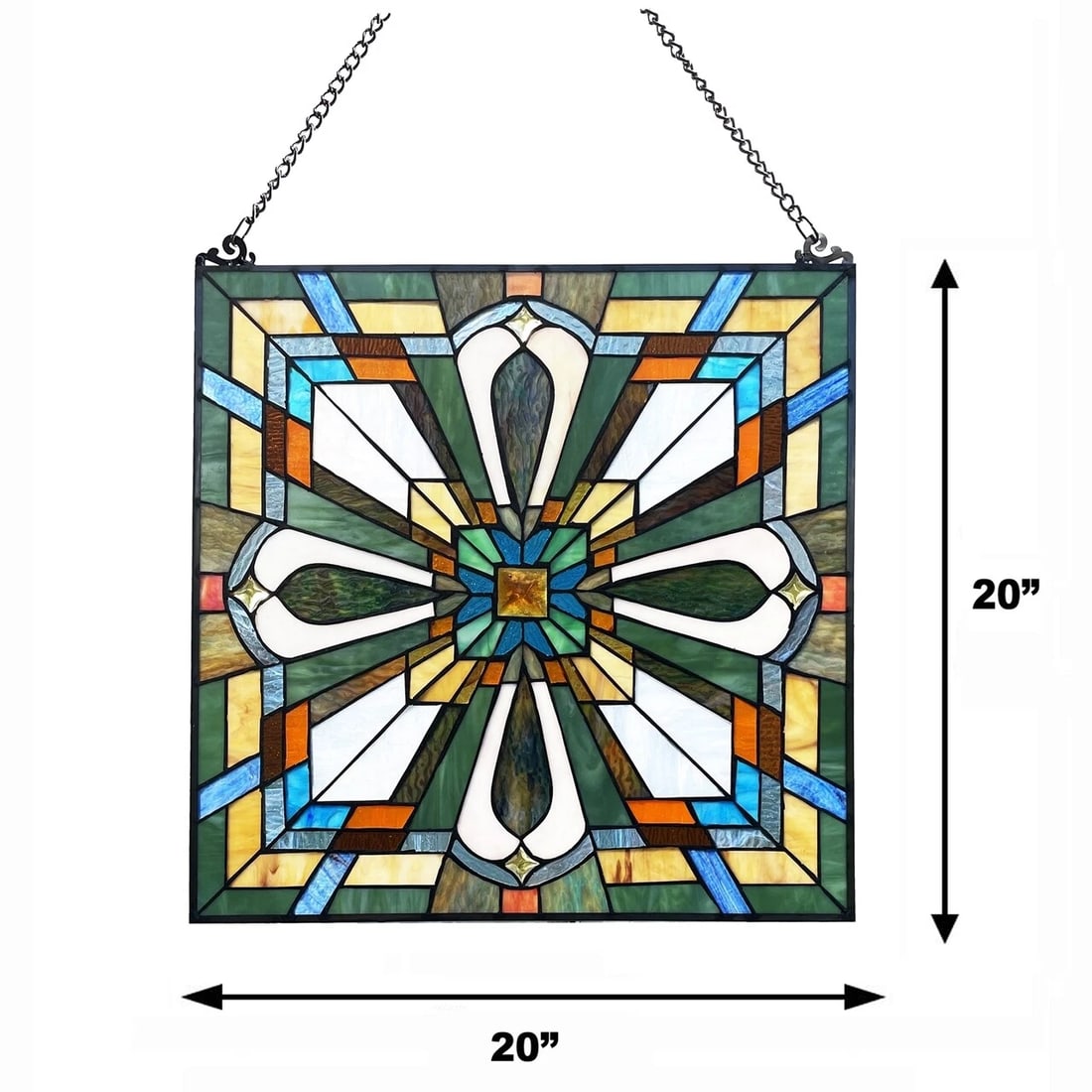 20" Square Panel Stained Glass Window Hanging Panel Suncatcher - 7