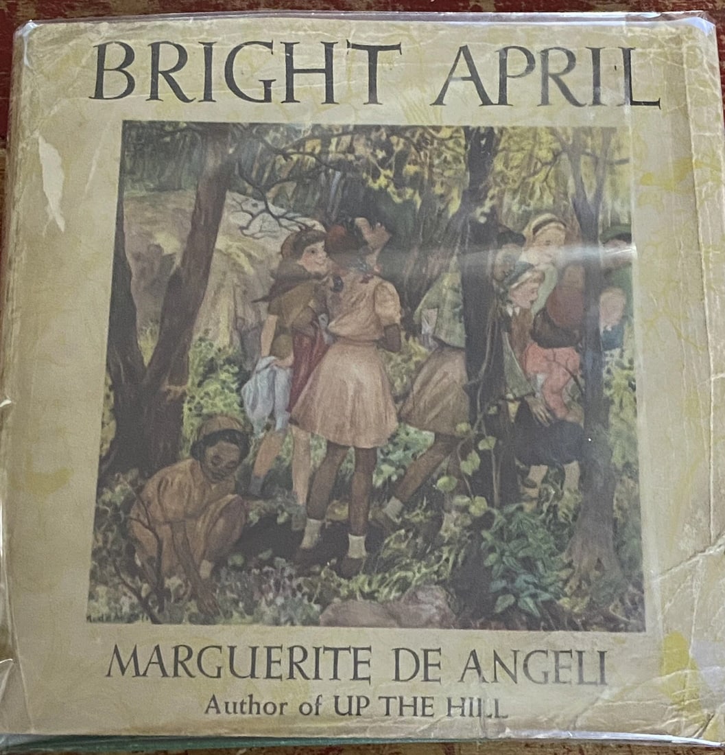 1946 BRIGHT APRIL Marguerite deAngeli 1st ED Stated HC/DJ Doubleday: The Bluejackets’ Manual 14th Edition 1950 US Naval Institute 14th Edition. Name of owner stamped front and rear endpapers, written on rear endpaper as well. SNJ Pre-Flight Check-Off List include